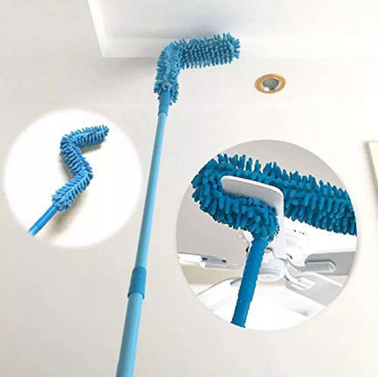 Microfiber Fan Cleaning Duster Steel Body Flexible Fan mop for Quick and Easy Cleaning of Home, Kitchen, Car, Ceiling, and Fan Dusting Office Fan Cleaning Brush with Long Rod