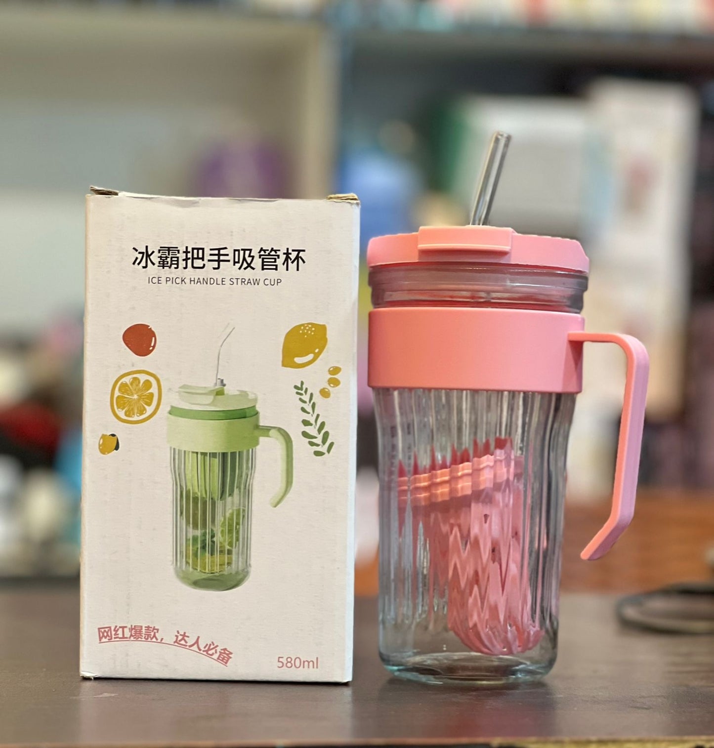 520ml Large Capacity *Thumblar* with Glass straw Simple Transparent Coffee Cup High Temperature Resistant Thumblar Bottle With Handle