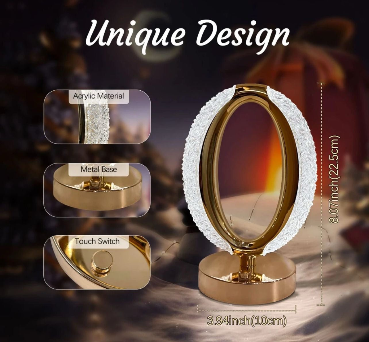 USB Operated Rechargeable Oval LED Crystal Touch Lamp