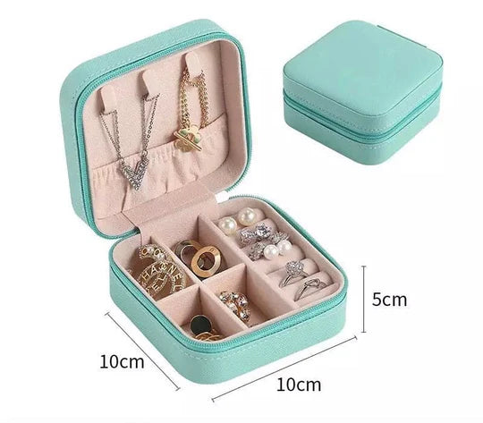 Mini Leather Square Jewellery Box, Luxury Square Cosmetic Box, Mini Travel Jewellery Box Storage Organizer, Portable PU Leather Earring Ring Necklace Jewellery Organizer