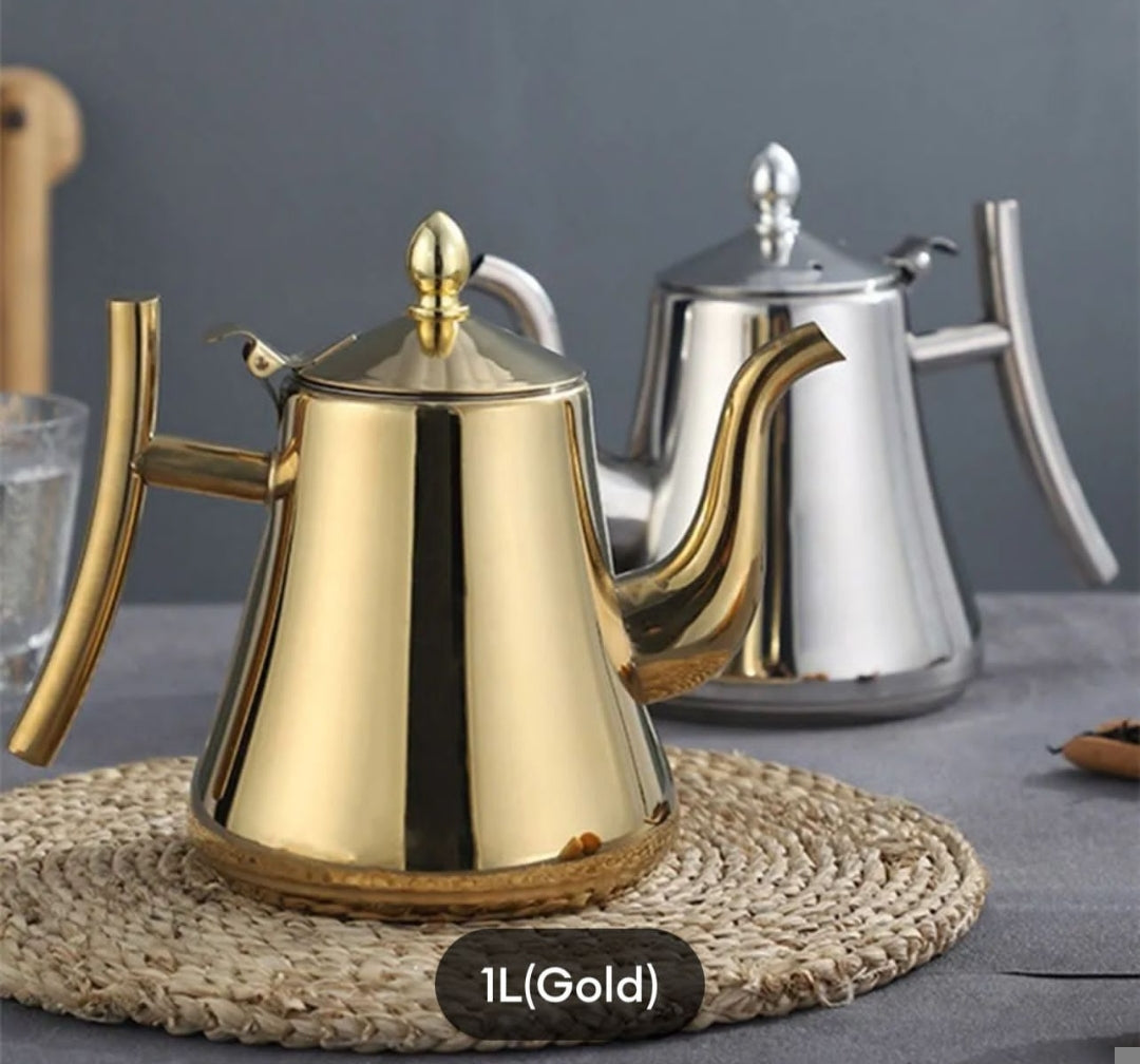 1L Thick Stainless Teapot Golden Silver Tea pot with Infuser Coffee Pot Cooker Tea Kettle Kettle