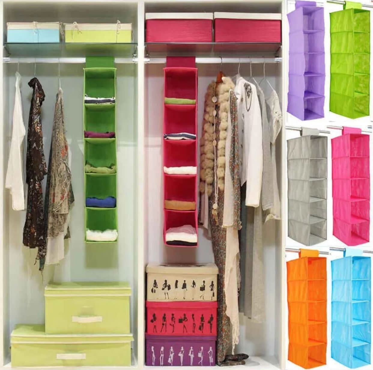 Closet organizer hanging storage bag wardrobe cloth organizer five layers shelf foldable clothing bag