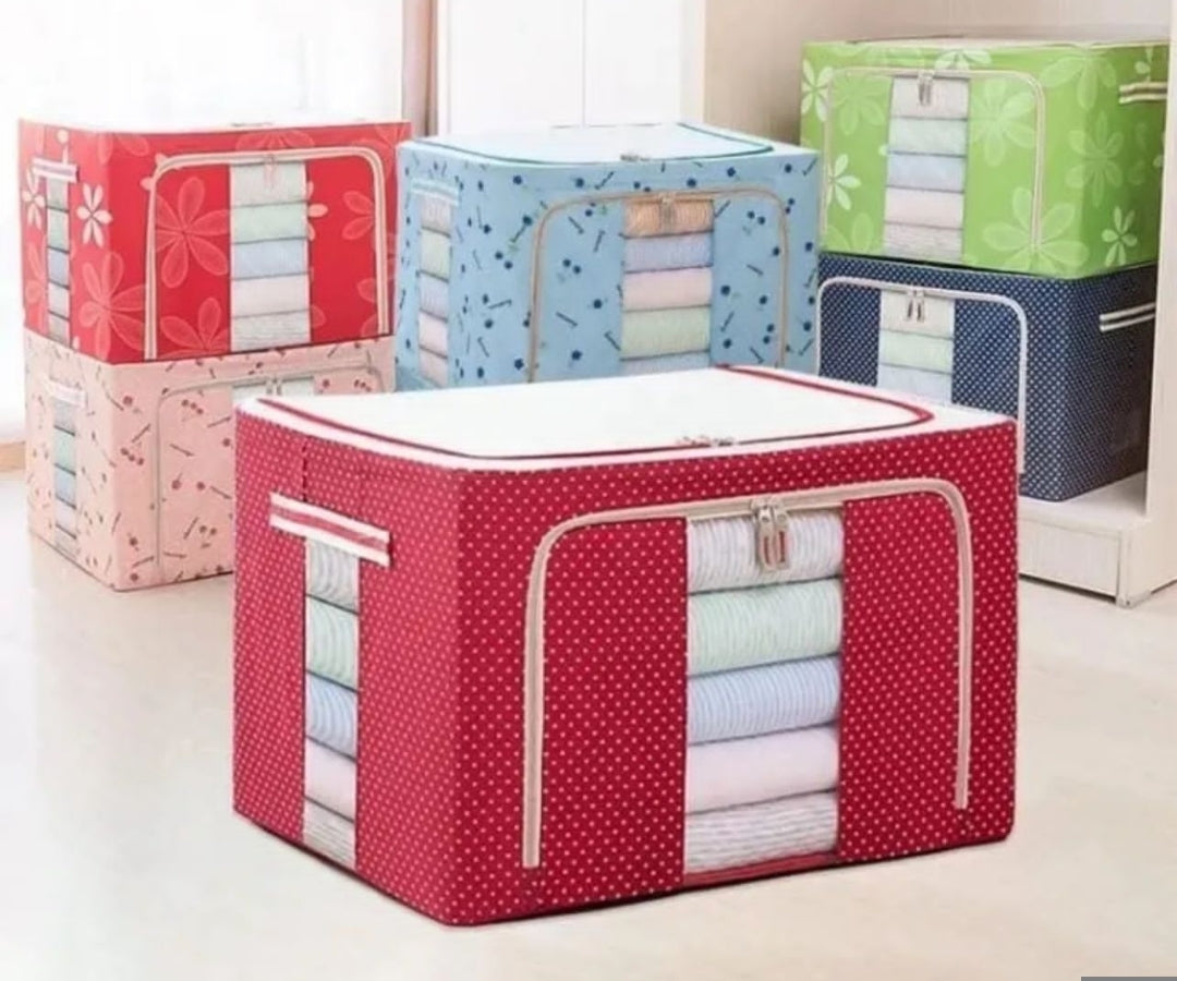 Foldable 55L Clothes Storage Organizer Bag with Steel Frame | Large Bedding, Blanket & Sweater Storage Box with Handles & Sturdy Zipper