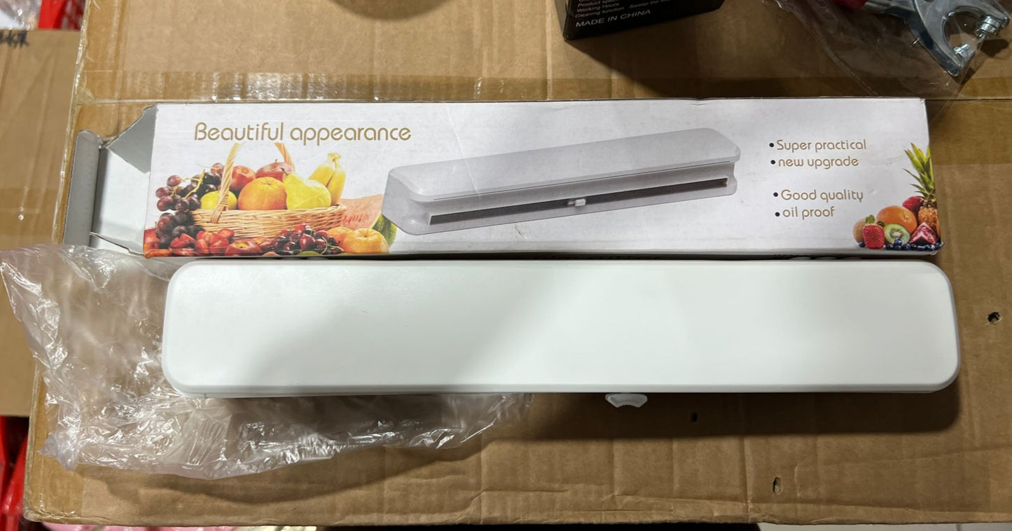Cling Film Dispenser and Cutter,Foil Dispenser for Plastic Food Wrap Holder with Slide Cutter and 1* BPA Free Plastic Wrap Cling Film Refill Easy to Wrap and Cut for Home and Kitchen