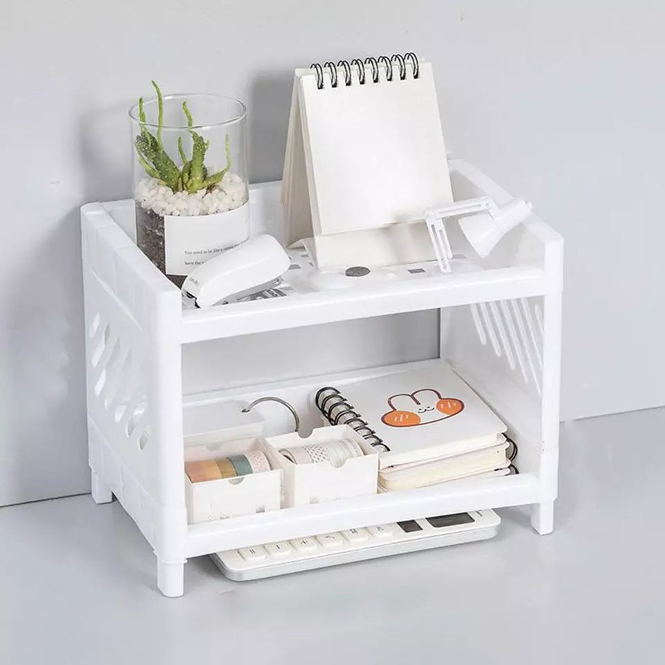 Multipurpose Double Layer Storage Rack Desk Organizer Shelf