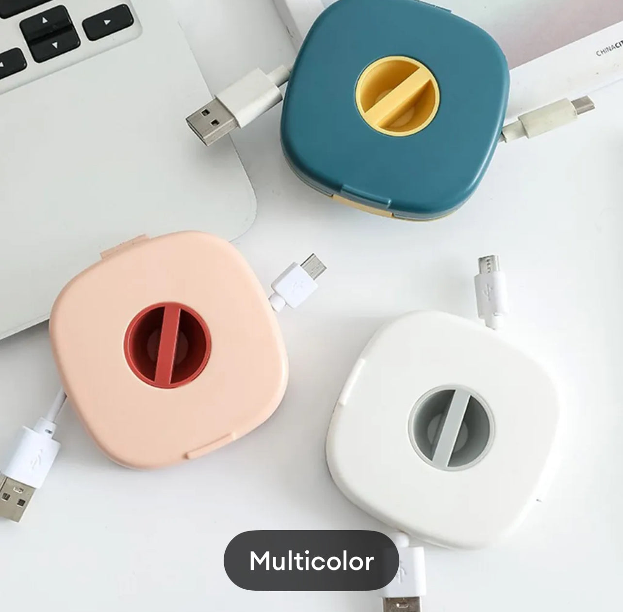 Portable Travel Data  Cable Headphone Storage Box Simple Multifunction Rotatable & Mobile Stand
