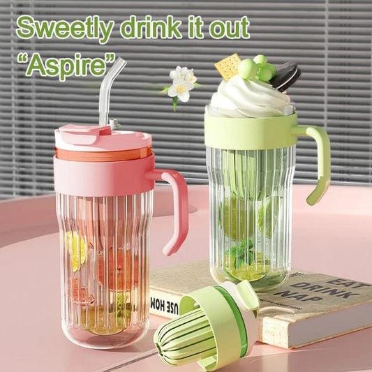 520ml Large Capacity  *Thumblar* with Glass straw Simple Transparent Coffee Cup High Temperature Resistant  Thumblar Bottle With Handle