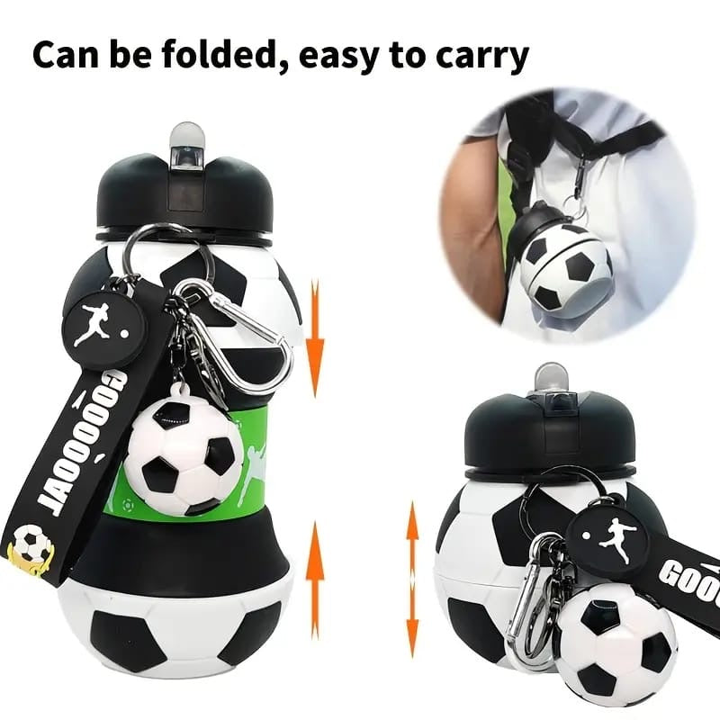 550ml/Folding Football-Shaped Portable Leak-Proof Silicone high quality Water Bottle with lid