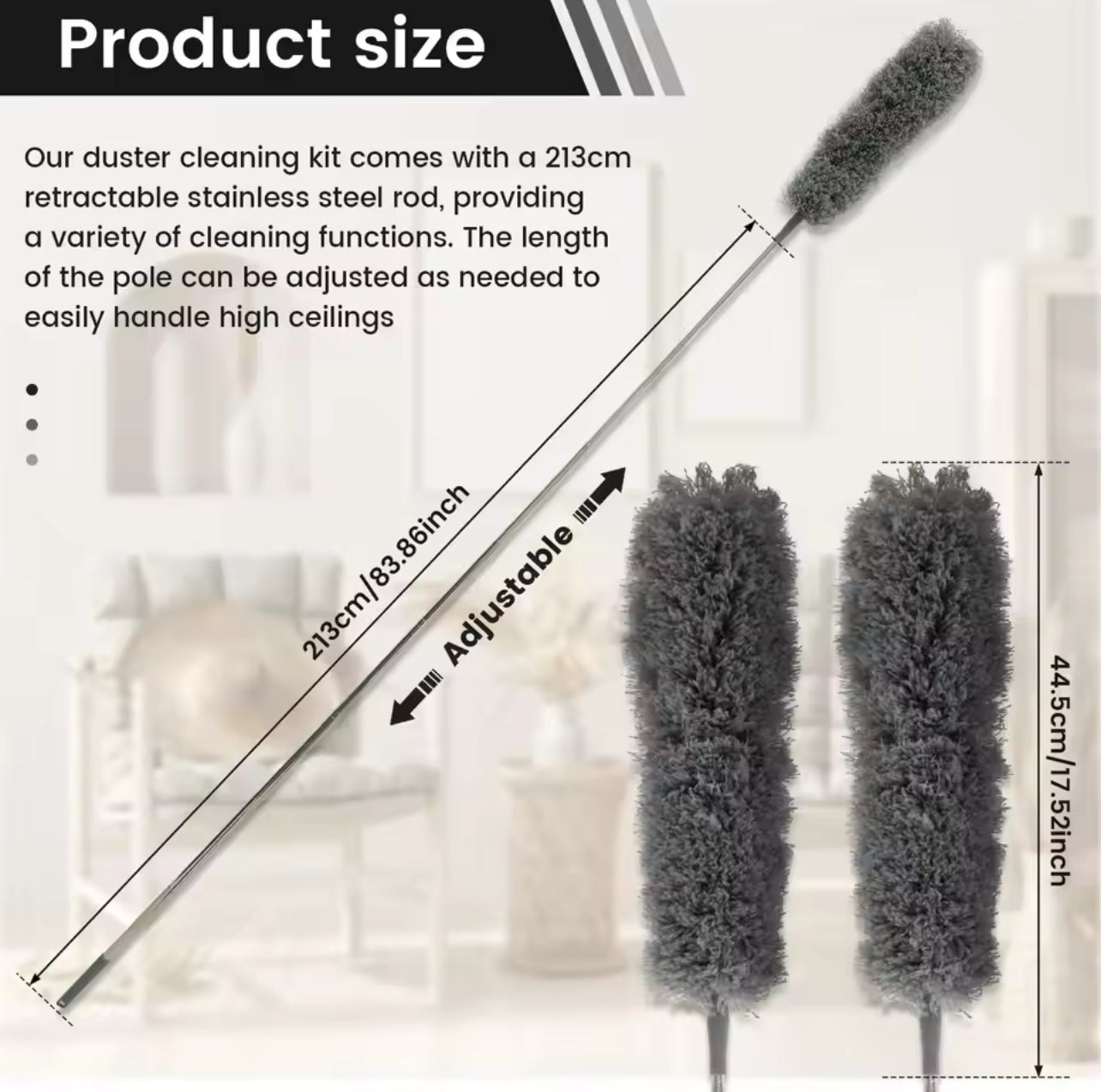 Flexible Microfibre Long Rod Grey Duster