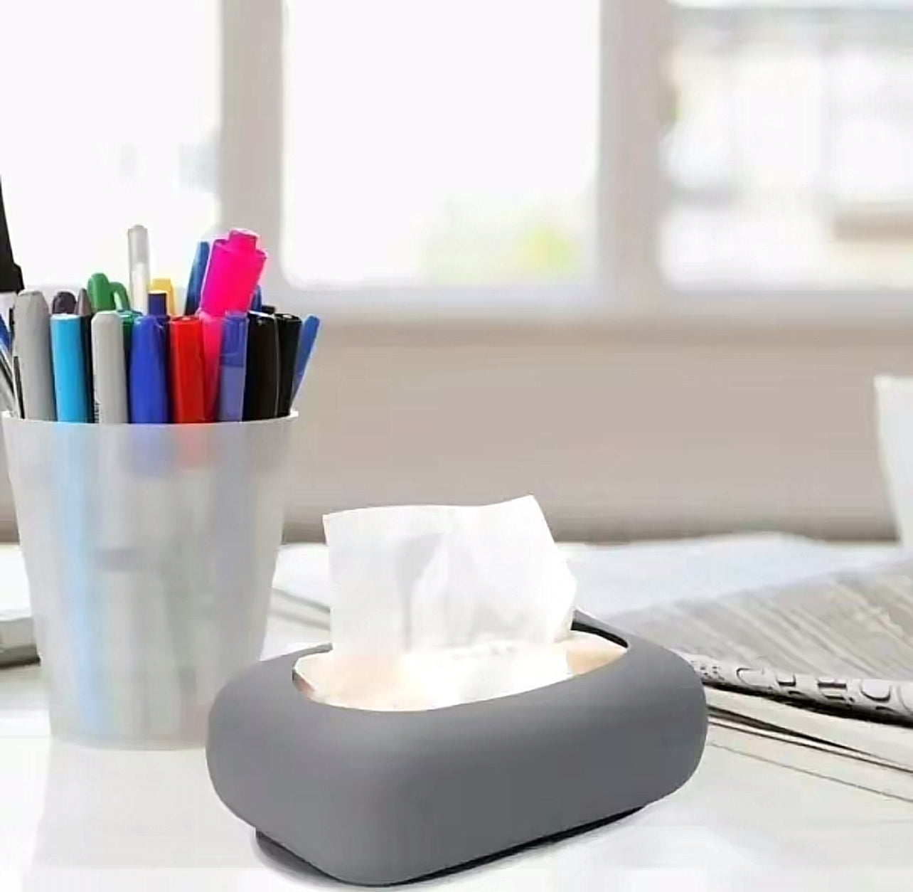 Silicone Tissue Box Cover with Suction Cup – Punch-Free Foldable Refillable Napkin Holder for Bathroom, Kitchen & Desk Use