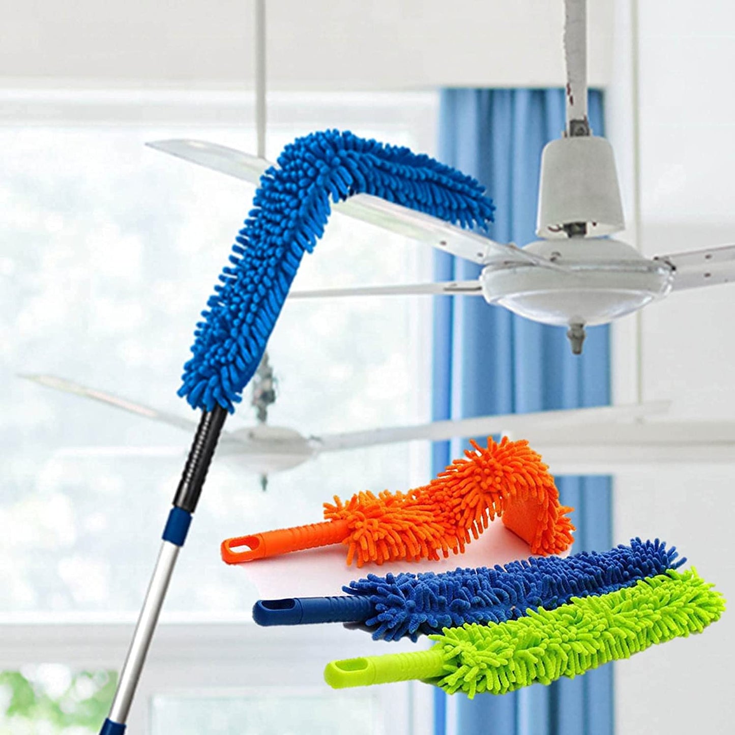 Microfiber Fan Cleaning Duster Steel Body Flexible Fan mop for Quick and Easy Cleaning of Home, Kitchen, Car, Ceiling, and Fan Dusting Office Fan Cleaning Brush with Long Rod