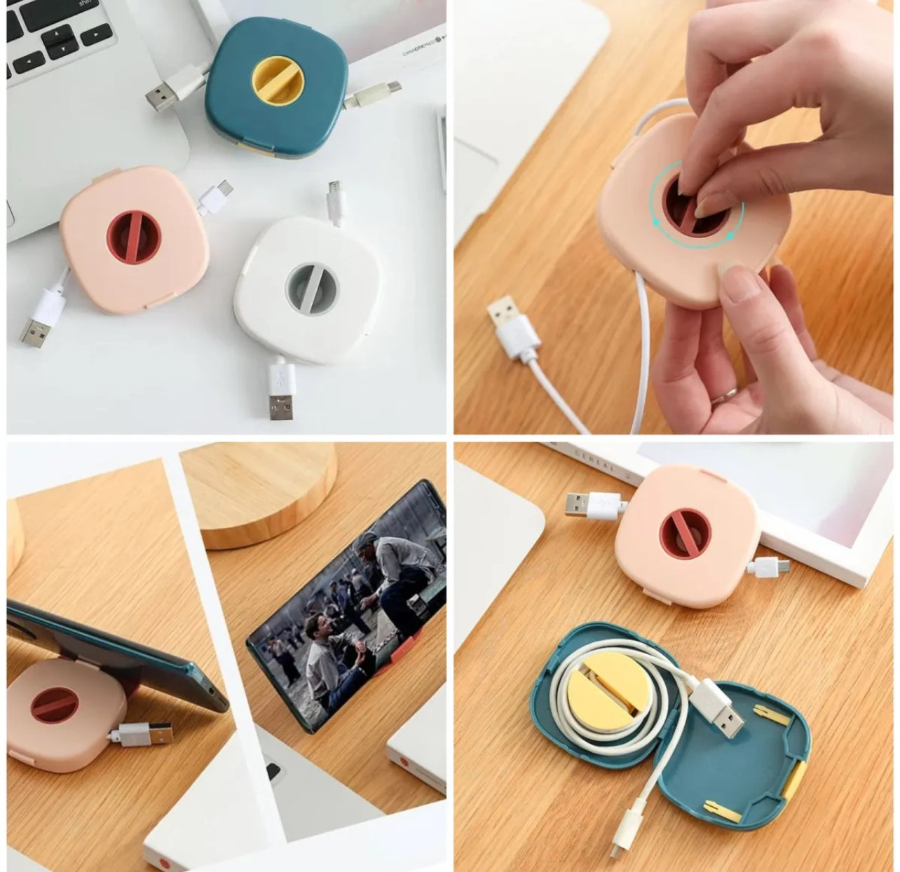 Portable Travel Data  Cable Headphone Storage Box Simple Multifunction Rotatable & Mobile Stand