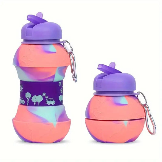 550ml/Folding Football-Shaped Portable Leak-Proof Silicone high quality Water Bottle with lid