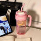 520ml Large Capacity  *Thumblar* with Glass straw Simple Transparent Coffee Cup High Temperature Resistant  Thumblar Bottle With Handle
