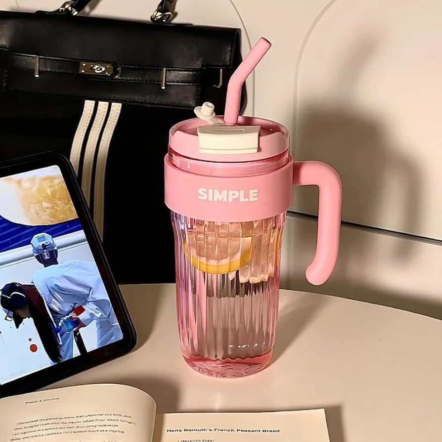 520ml Large Capacity  *Thumblar* with Glass straw Simple Transparent Coffee Cup High Temperature Resistant  Thumblar Bottle With Handle