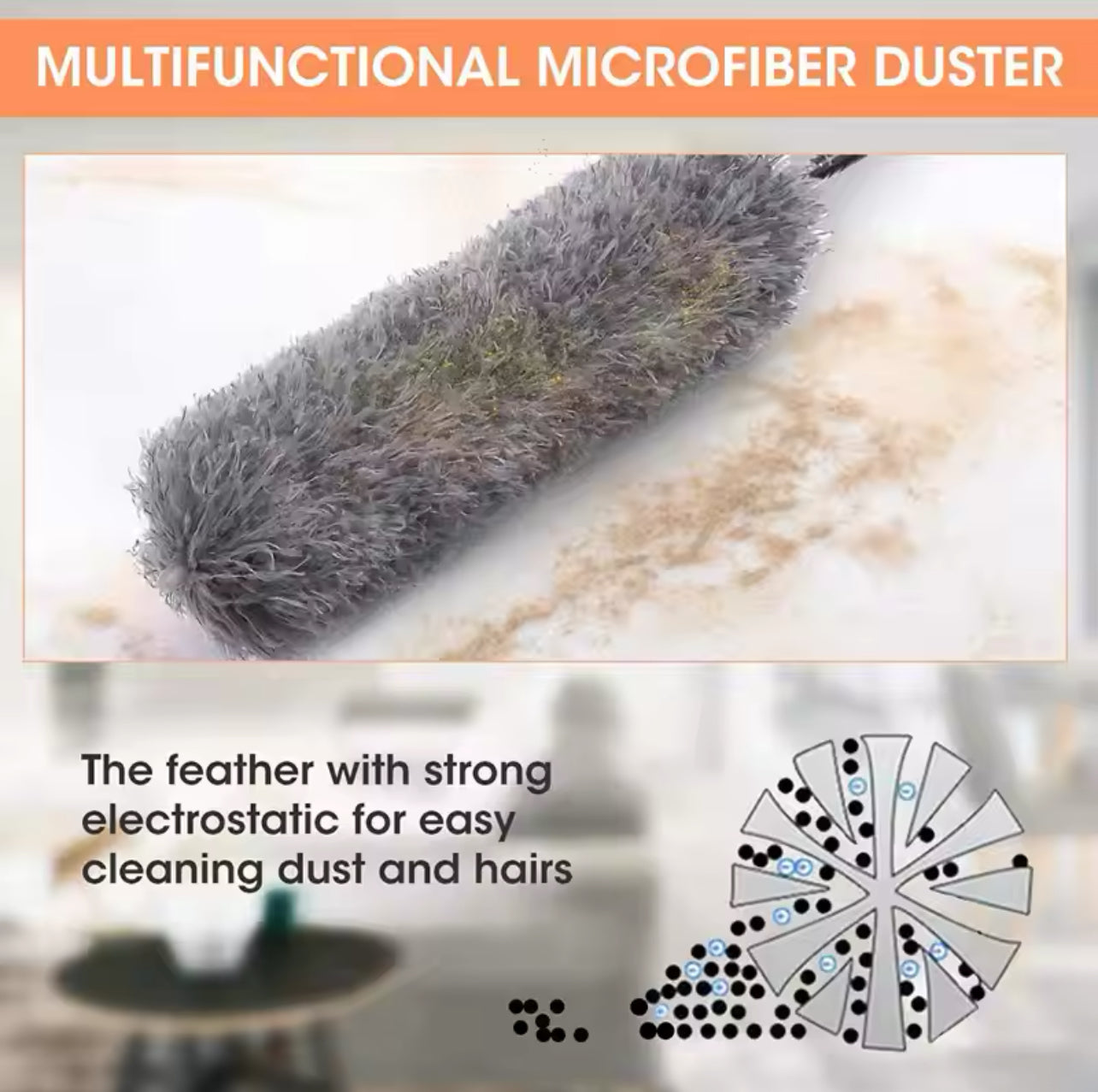 Flexible Microfibre Long Rod Grey Duster