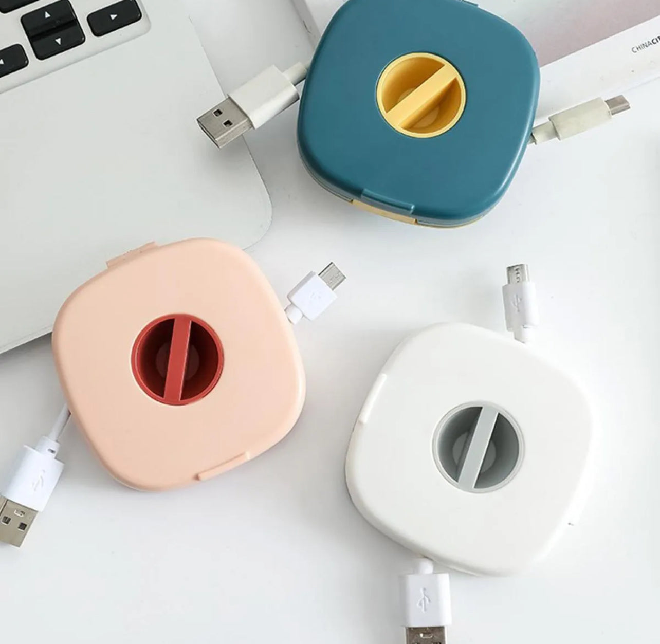 Portable Travel Data  Cable Headphone Storage Box Simple Multifunction Rotatable & Mobile Stand