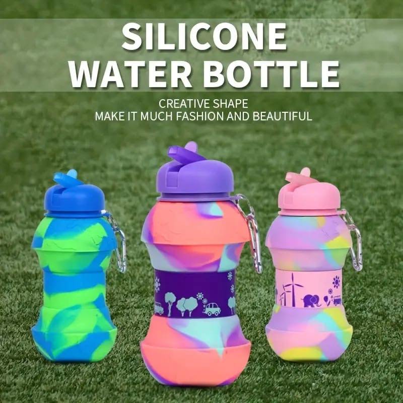550ml/Folding Football-Shaped Portable Leak-Proof Silicone high quality Water Bottle with lid