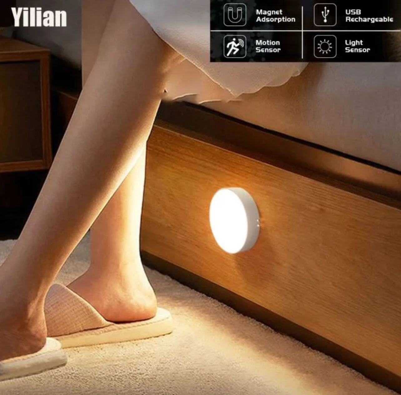 New Wireless Motion Sensor Night Light with USB Charging | LED Intelligent Human Body Induction Lamp for Bedroom, Stairs, Closet & Wardrobe | Portable Emergency Lighting | Auto On/Off Feature