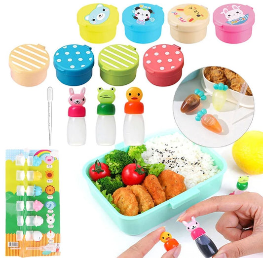 Cartoon Sauce Bottle Mini Bento Box Animal Friend Soy Sauce Box Tomato Sauce Honey Salad Sauce Container Bento Box 

Pack of 4