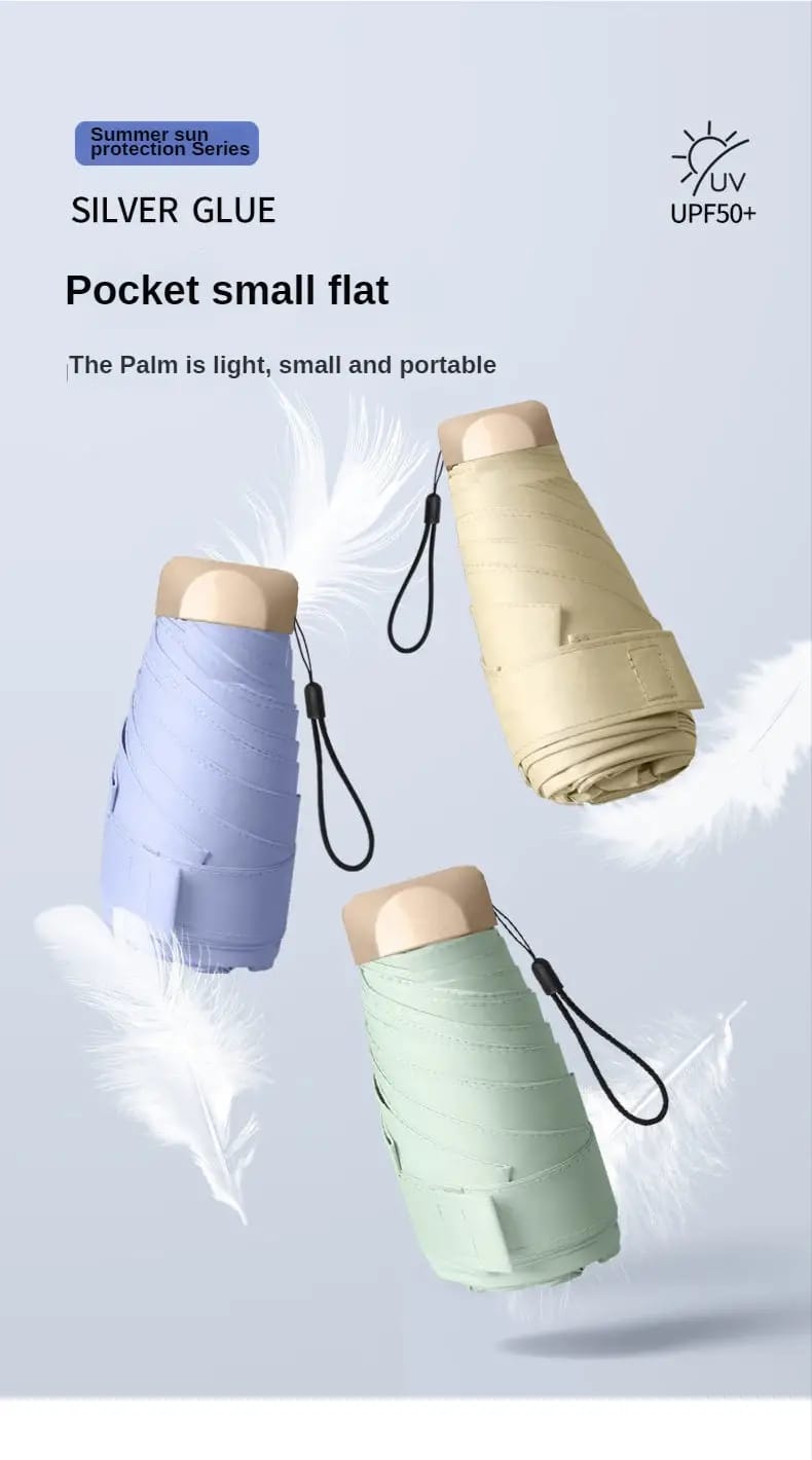 Mini Pocket Umbrella Small Sun Rain Umbrella Vinyl Folding Umbrella UV Ultraviolet Protection Sun Shade Pocket Parasol Capsule (COLOUR RANDOM)