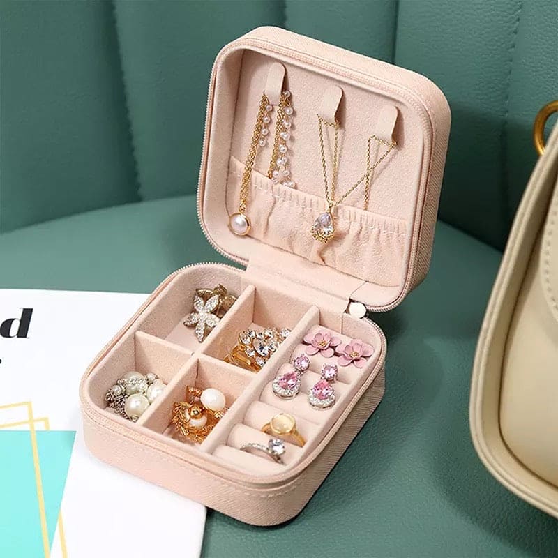 Mini Leather Square Jewellery Box, Luxury Square Cosmetic Box, Mini Travel Jewellery Box Storage Organizer, Portable PU Leather Earring Ring Necklace Jewellery Organizer