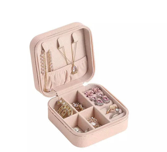 Mini Leather Square Jewellery Box, Luxury Square Cosmetic Box, Mini Travel Jewellery Box Storage Organizer, Portable PU Leather Earring Ring Necklace Jewellery Organizer