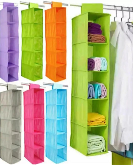 Closet organizer hanging storage bag wardrobe cloth organizer five layers shelf foldable clothing bag