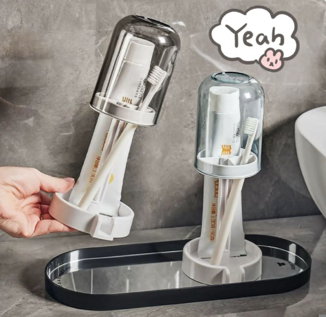 High capacity toothbrush holder set with dust cover & drainage space saving bathroom organizer for brushes