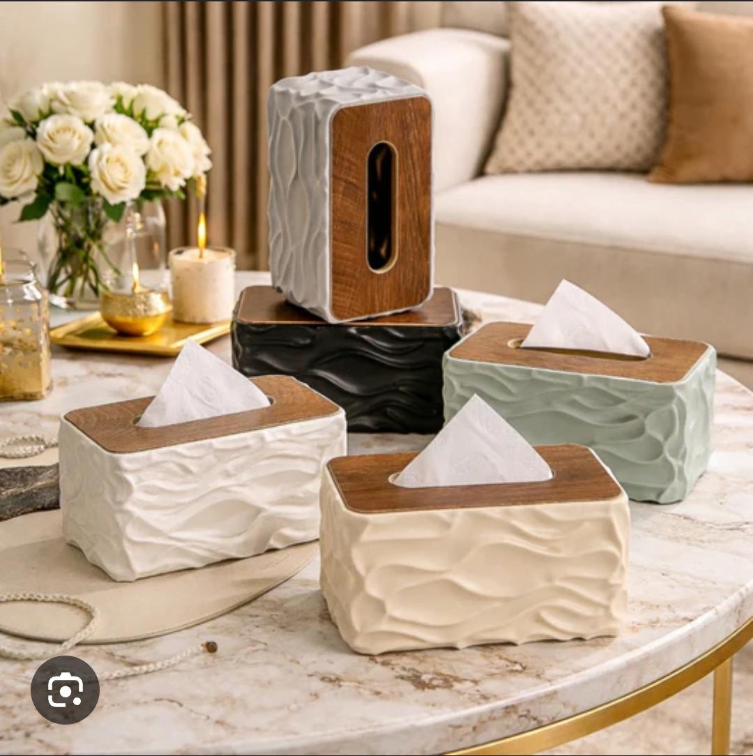 Elegant Wave Pattern  Tissues Boxs With Wooden Lid