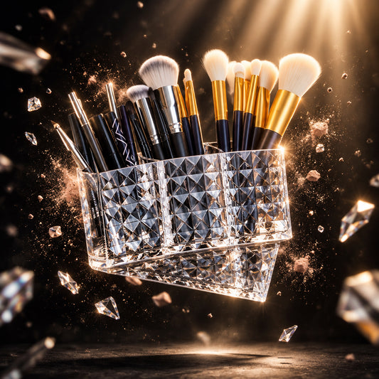 acrylic 3-compartment makeup brush organizer