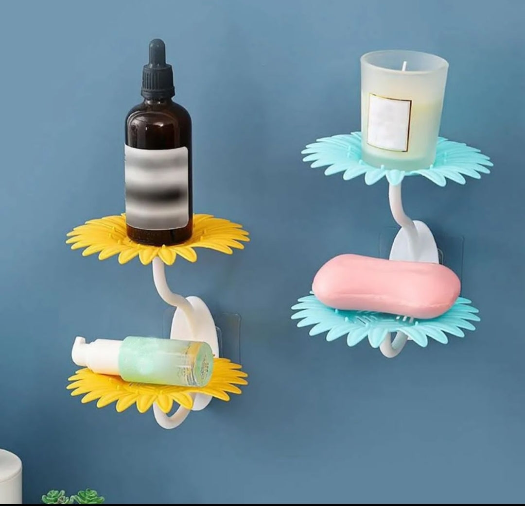 High-quality Daisy Soap Dish Wall Mounted Double Layer Soap Holder Self Adhesive Hollow Drainage