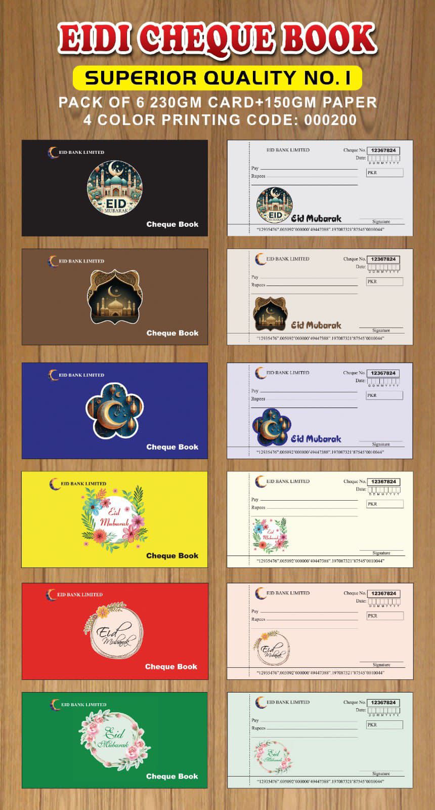 Cheque Book Eid Card pack of 2 
10 cheque in each book