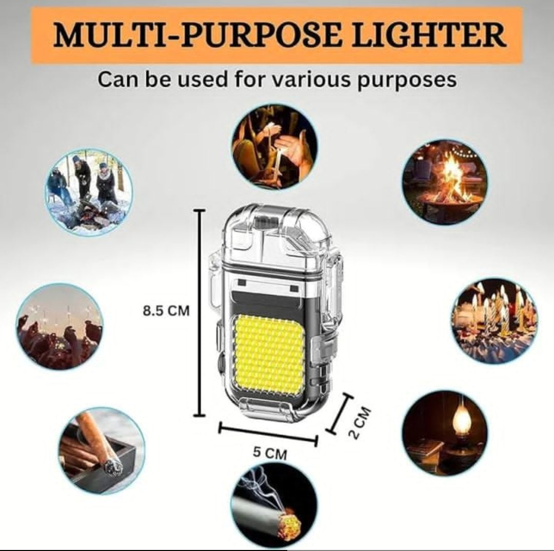 *Electric 50W cob light with Lighter USB Rechargeable Dual Arc Lighters, Cool Plasma Lighter with Waterproof Transparent Shell, 3 Modes COB Flashlight and Detachable Pocket Clip for EDC Outdoor Camping Survival