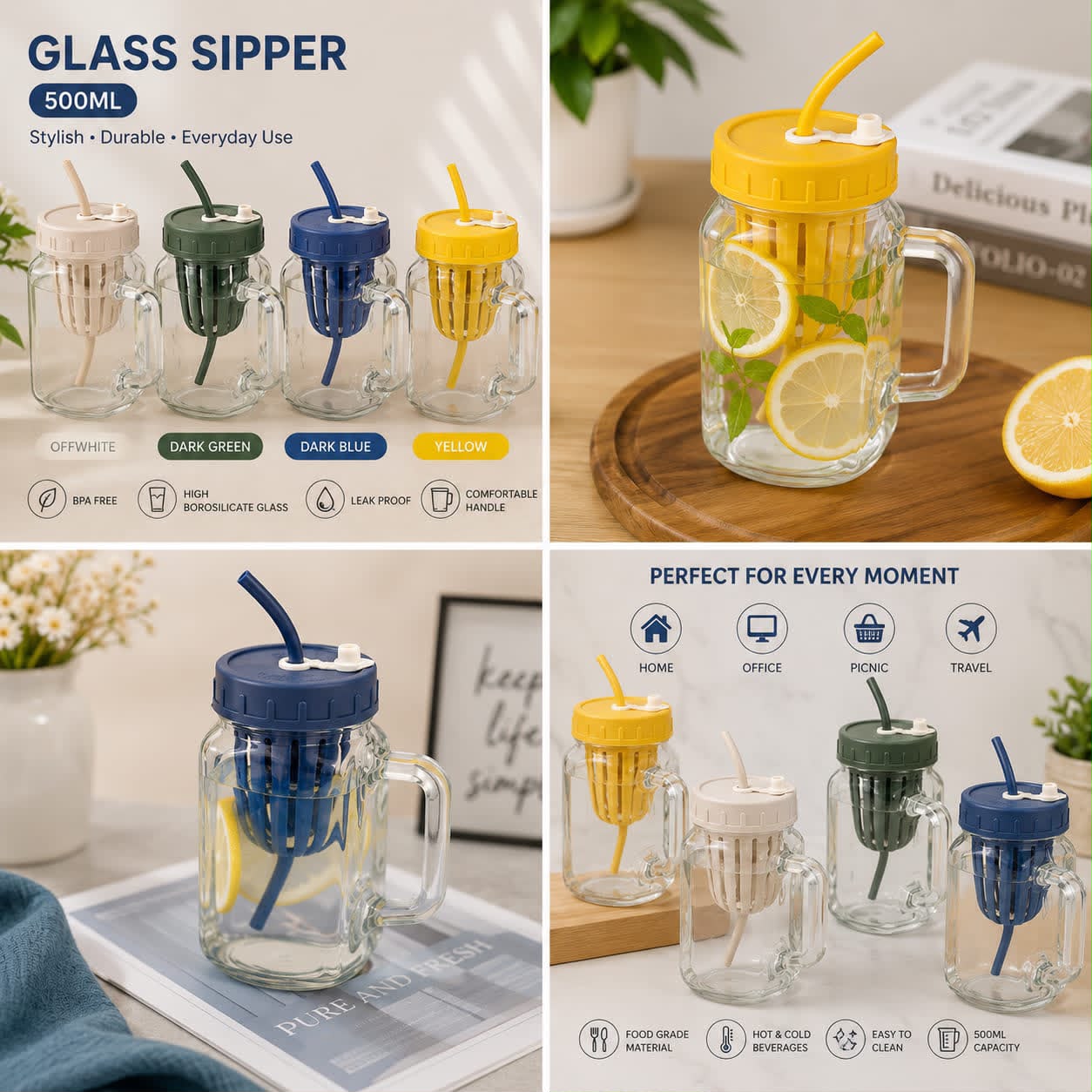 Stay refreshed in style with this 500ML glass sipper