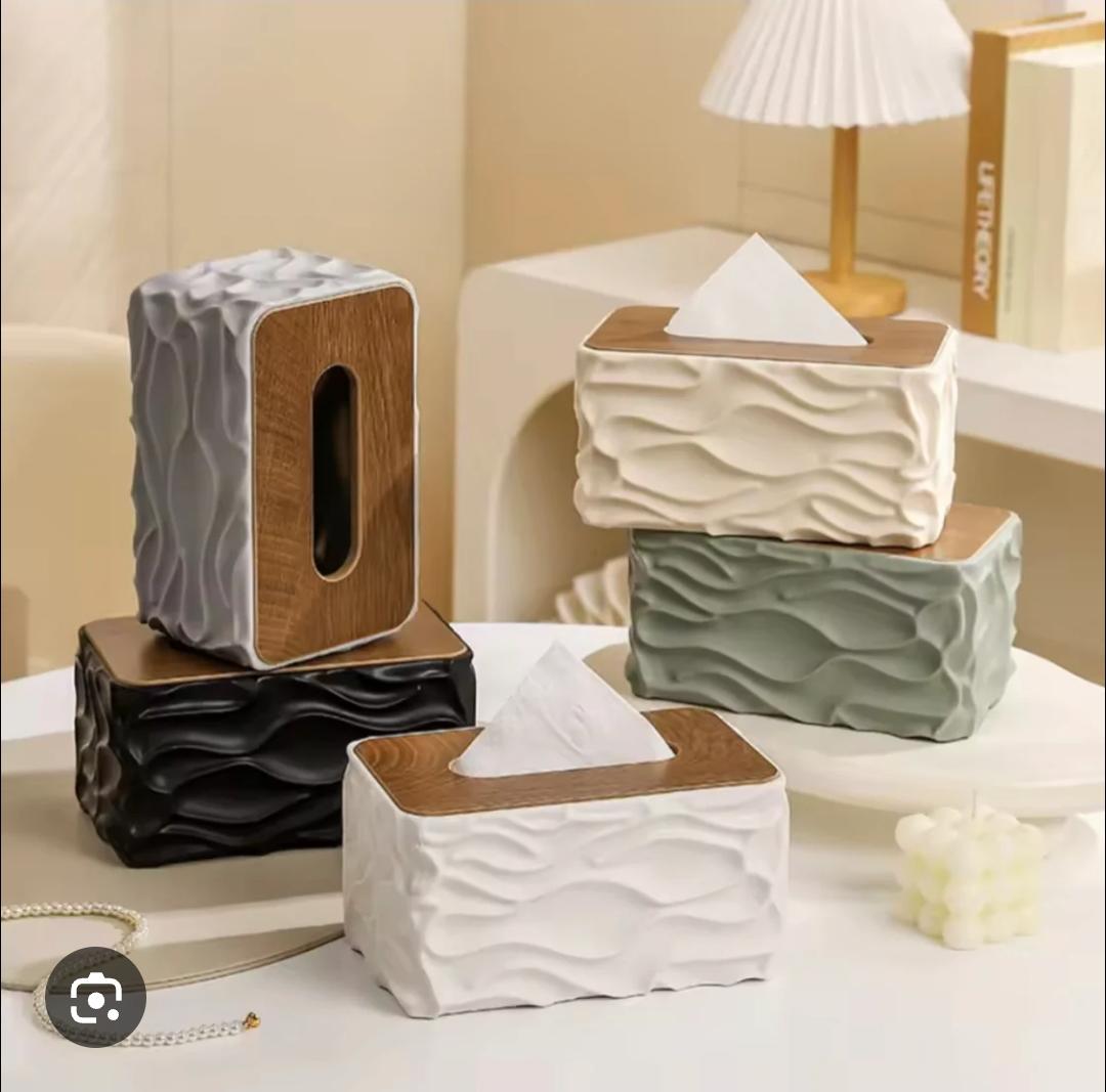 Elegant Wave Pattern  Tissues Boxs With Wooden Lid