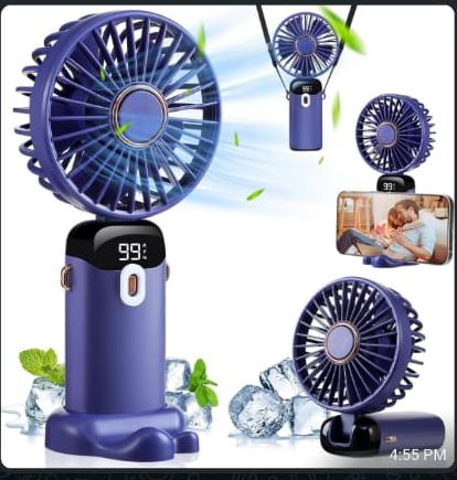 Digital Foldable 5 Speed Rechargeable Fan Phone Stand With Display Screen