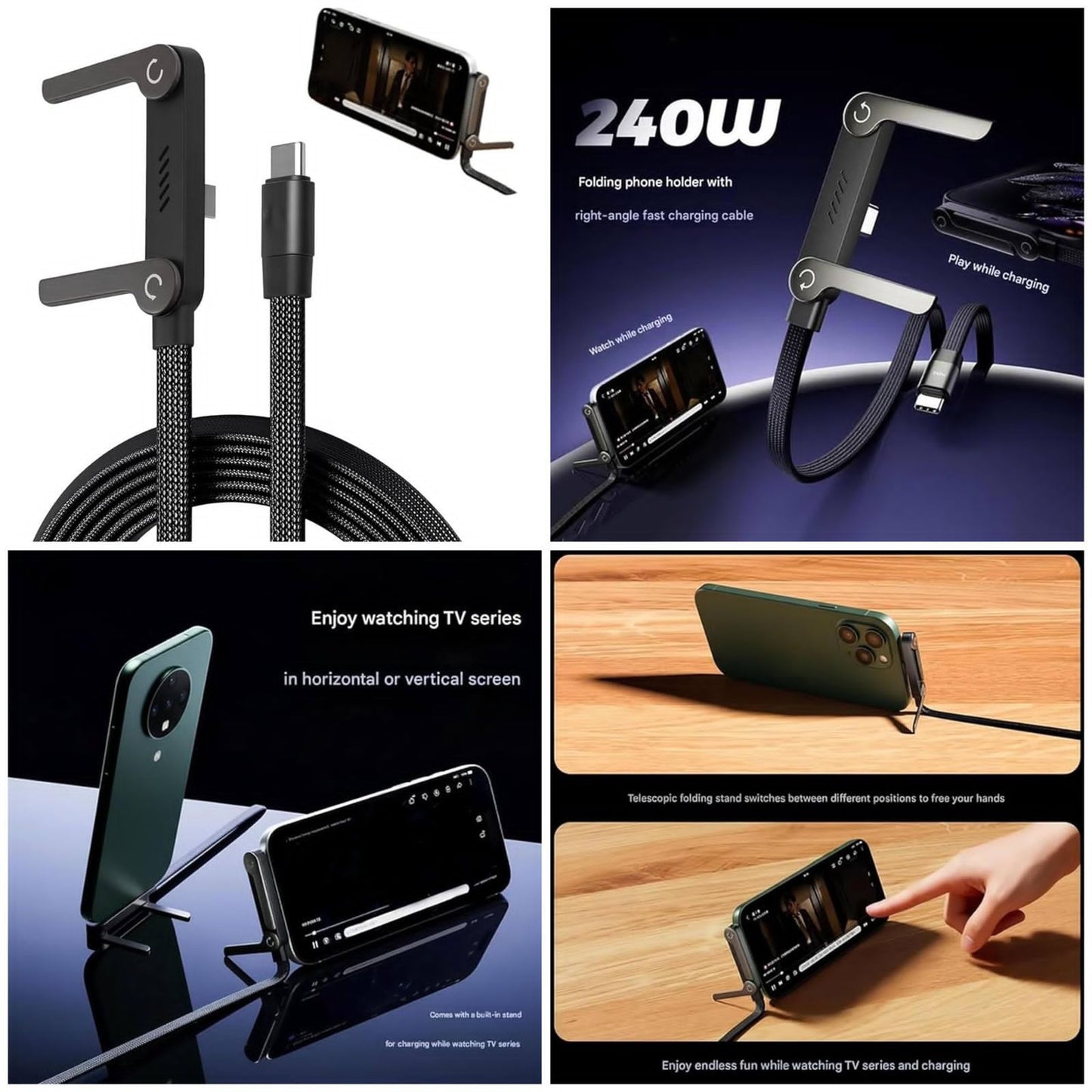 2-in-1 Charger Cable with Phone Stand