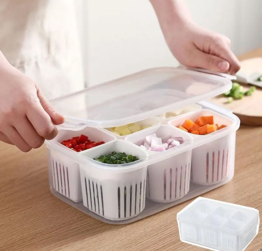 6-In-1 Kitchen Storage Box, Reusable Refrigerator Fruit, Food Fresh-Keeping Drain Box  fresh-Keeping Box Food Container