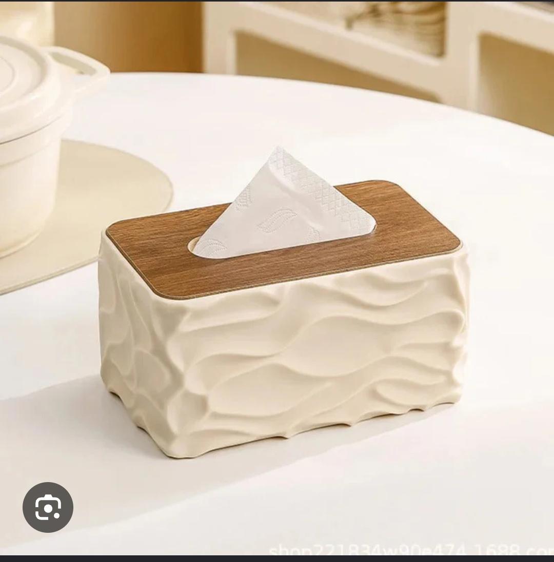 Elegant Wave Pattern  Tissues Boxs With Wooden Lid