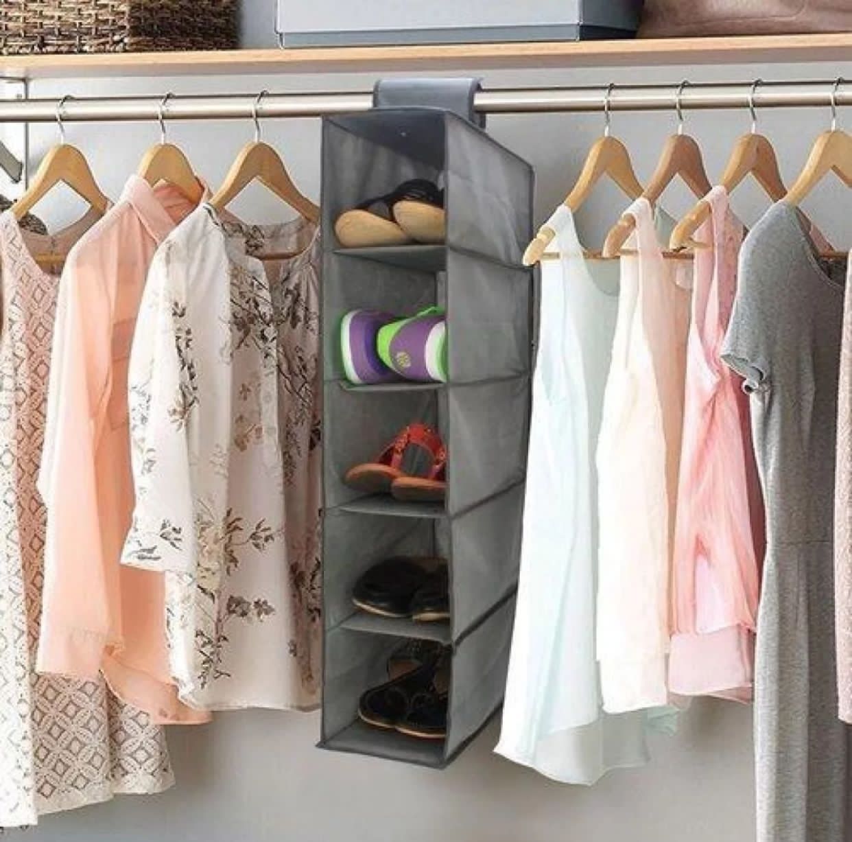 Closet organizer hanging storage bag wardrobe cloth organizer five layers shelf foldable clothing bag