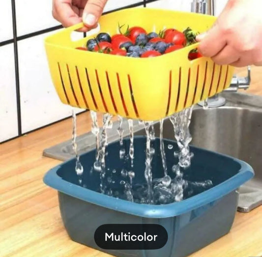 Strainer Basket Double Drain Basket Washing Kitchen Refrigerator Strainer Vegetable Fruit Storage Dry Storage Double-Layer Sink Filter Shelf kitchen