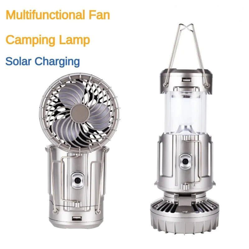 6 in 1 portable outdoor LED camping lantern with fan