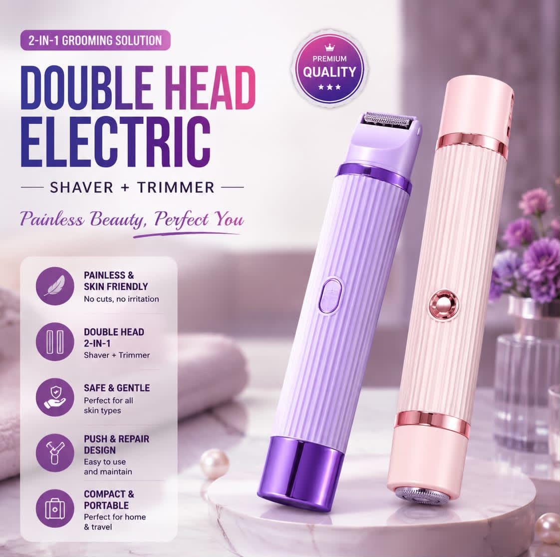2 in 1 Dual Head Shaver Women, Electric Bikini Trimmer