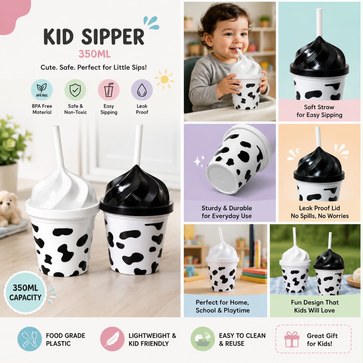 Cute 350ML kids sipper with fun design