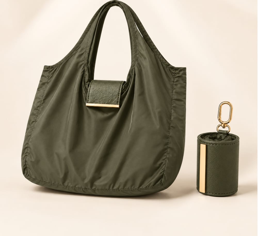 Foldable Keychain Tote Bag with Compact Leather Case