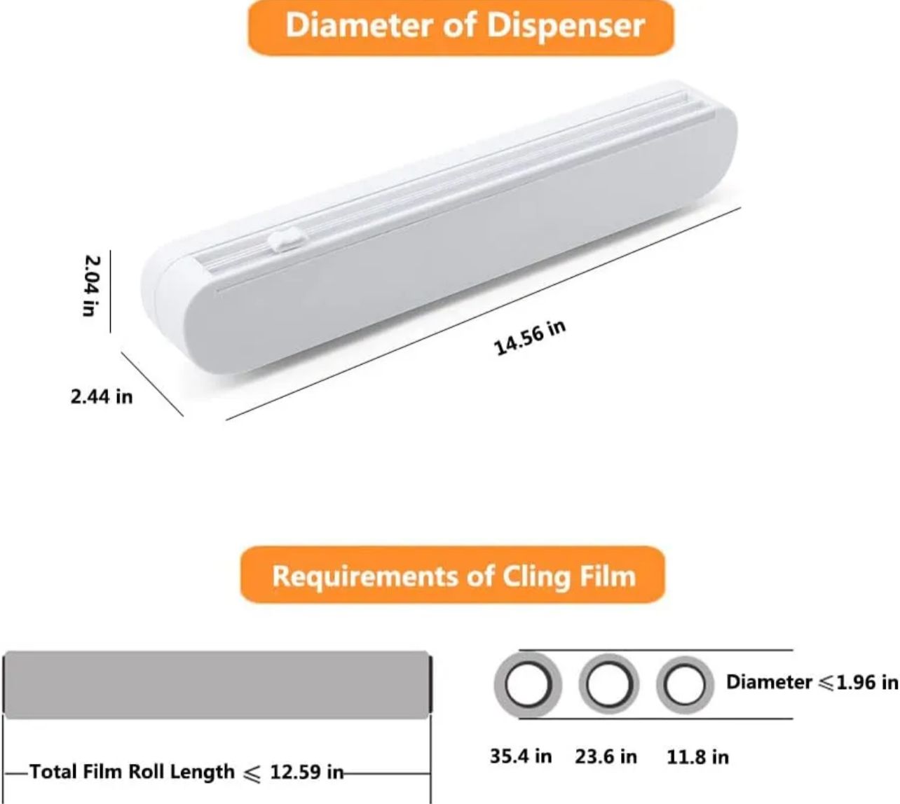 Cling Film Dispenser and Cutter,Foil Dispenser for Plastic Food Wrap Holder with Slide Cutter and 1* BPA Free Plastic Wrap Cling Film Refill Easy to Wrap and Cut for Home and Kitchen