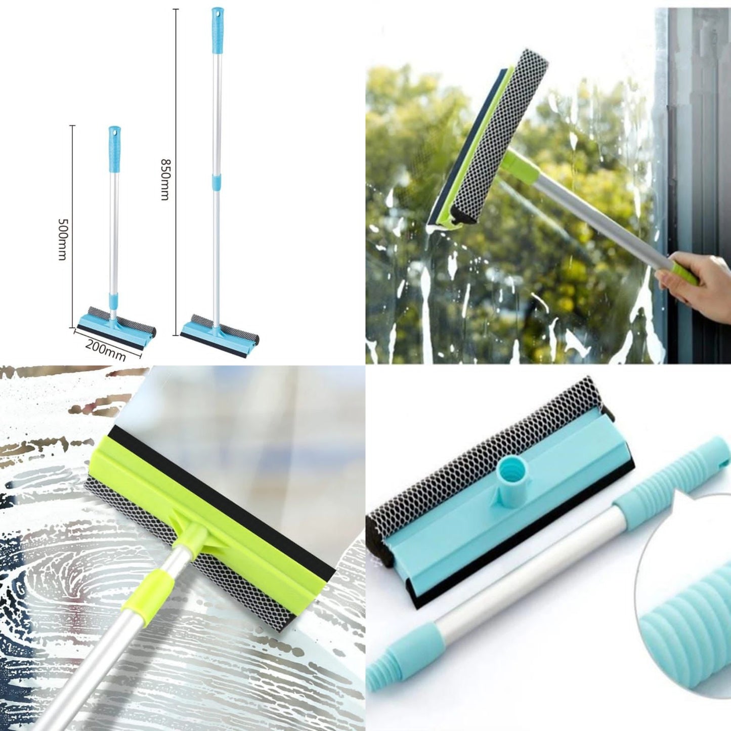 2 in 1 window cleaning adjustable long handle wiper