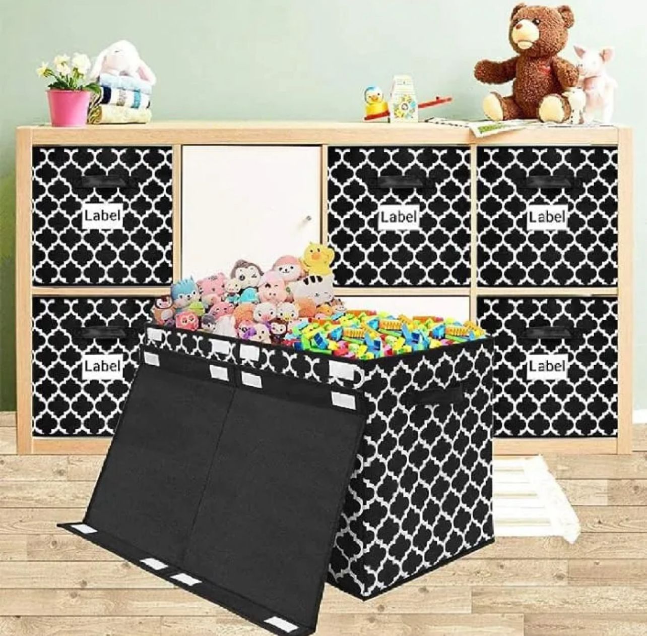 Kids large Toy Storage Box Container Bins for Nursery, Playroom Flip-Top Lid, Decorative Holders Collapsibe Storage Box Home Organizer (Black)