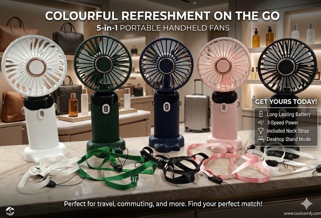 Digital Foldable 5 Speed Rechargeable Fan Phone Stand With Display Screen
